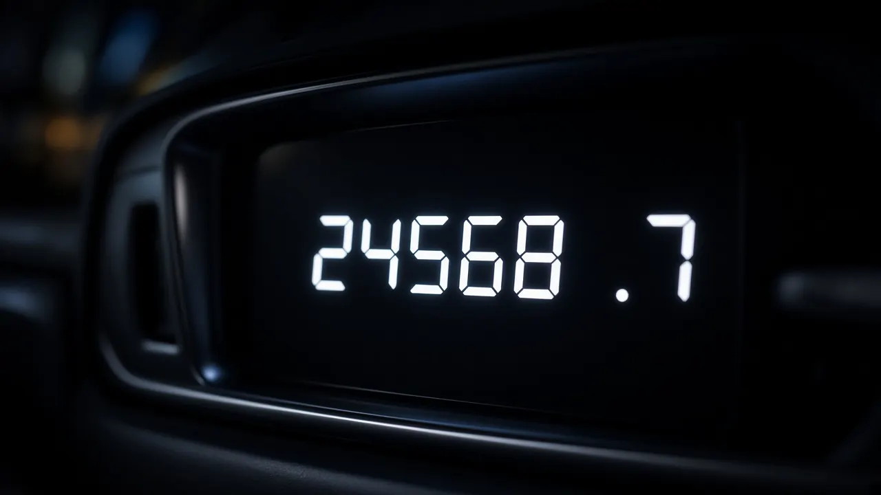 Illuminated mileage digits reading 45218 on a dark instrument panel