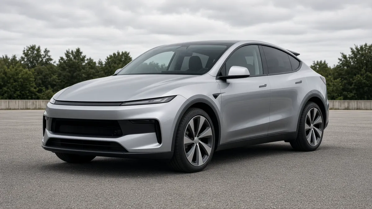 A silver crossover parked on an empty asphalt lot under a cloudy sky, with no badges and no people